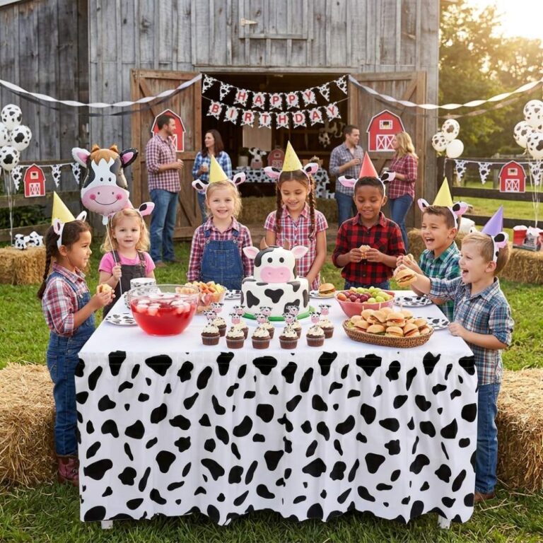 PEVA Table Skirt Cow Print Table Skirt