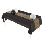 Party Tablecloth Black Base with Gold Glitter Table Runner