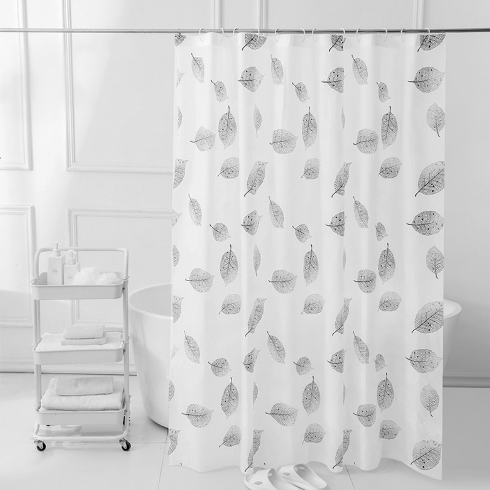 Printed PEVA Shower Curtain Black & White Leaves Shower Curtain
