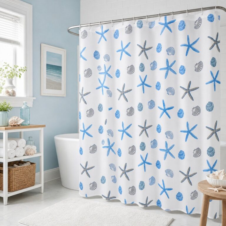 Printed PEVA Shower Curtain Starfish & Shell Shower Curtain