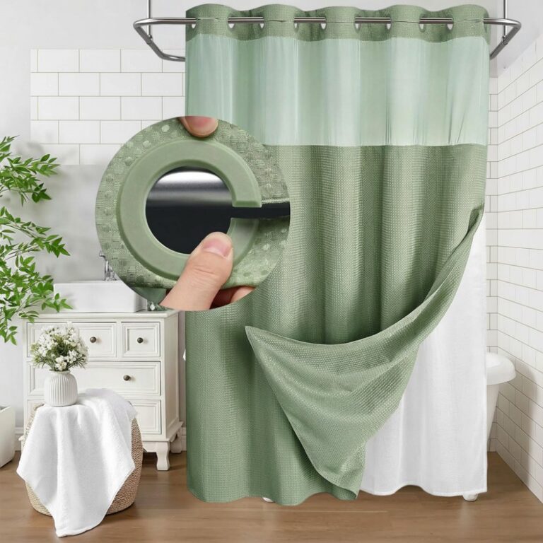 Polyester Shower Curtain Double Layer Waffle with Large Rings