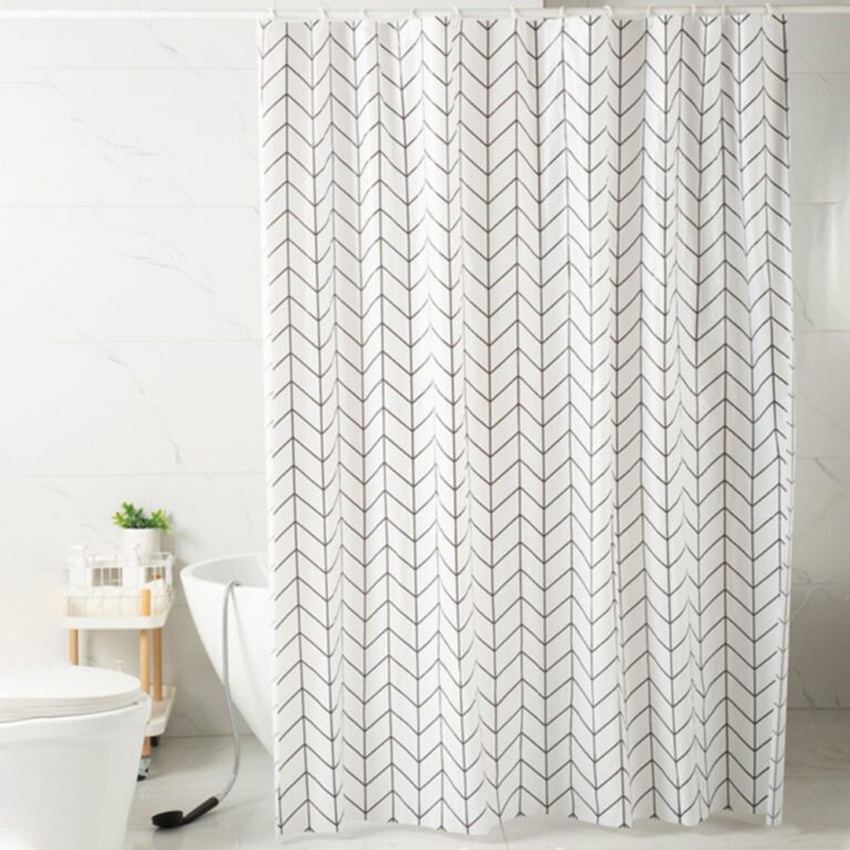 Printed PEVA Shower Curtain White Base with Black Lines Shower Curtain