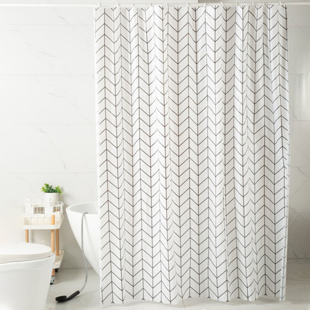 Printed PEVA Shower Curtain White Base with Black Lines Shower Curtain