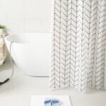 Printed PEVA Shower Curtain White Base with Black Lines Shower Curtain